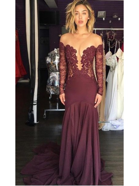 Sexy Lace Long Sleeves Illusion Neckline Long Prom Evening Dresses 99602582 Sexy Lace Long Sleeves Illusion Neckline Long Prom Evening Dresses 99602582