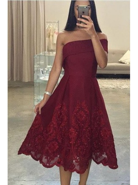 Tea Length Lace Burgundy Prom Evening Dresses 99602585 Tea Length Lace Burgundy Prom Evening Dresses 99602585