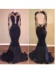 Sexy Mermaid Long Sleeves Prom Evening Dresses with Gold Lace Appliques 99602587