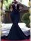 Sexy Mermaid Long Sleeves Prom Evening Dresses with Gold Lace Appliques 99602587