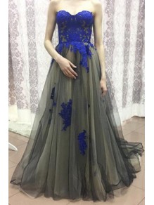 Long Tulle Prom Evening Dresses with Blue Lace Appliques 99602588 Long Tulle Prom Evening Dresses with Blue Lace Appliques 99602588