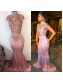 Mermaid High Neck Long Prom Evening Dresses with Lace Appliques 99602589
