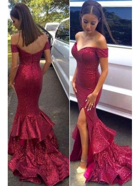 Mermaid Off-the-Shoulder Sequins Long Prom Evening Dresses 99602591