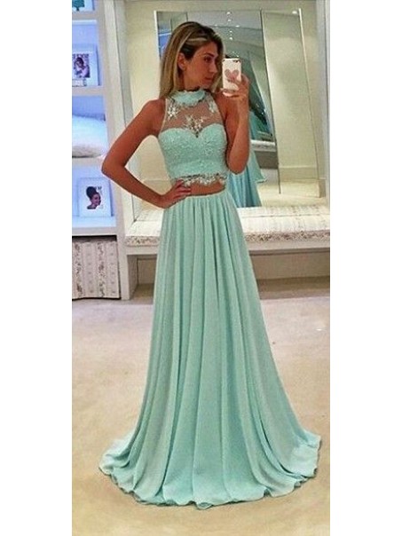 Mint Green Two Pieces Lace Chiffon Prom Evening Dresses 99602592