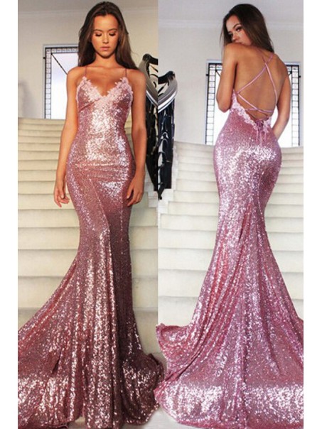 Mermaid Sequins Long Prom Evening Dresses 99602594