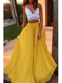 Sexy Two Pieces White Yellow Lace Chiffon Prom Evening Dresses 99602596 Sexy Two Pieces White Yellow Lace Chiffon Prom Evening Dresses 99602596