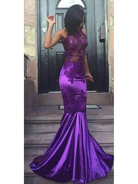 Long Purple Mermaid Lace Prom Evening Party Dresses 99602598