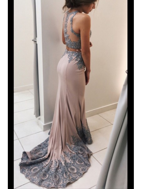 Elegant Two Pieces Long Prom Evening Dresses with Lace Appliques 99602599