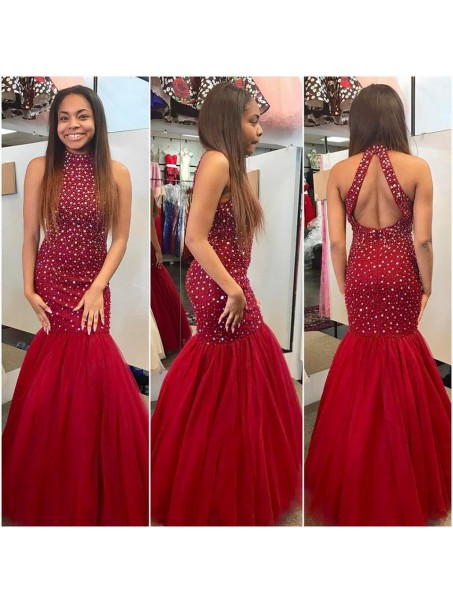 Mermaid Beaded Long Red Prom Evening Party Dresses 99602613