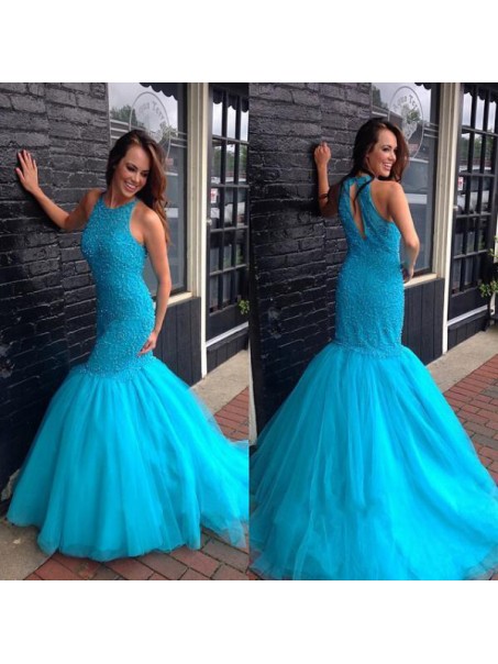 Mermaid Long Blue Prom Evening Party Dresses 99602614