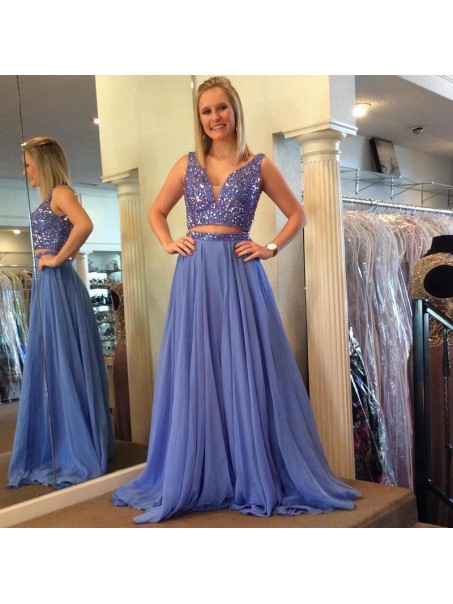 Beaded Two Pieces Long Prom Evening Party Dresses 99602615