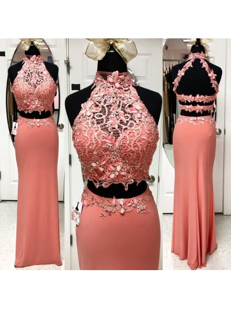 Beaded Two Pieces Lace Long Prom Evening Party Dresses 99602616