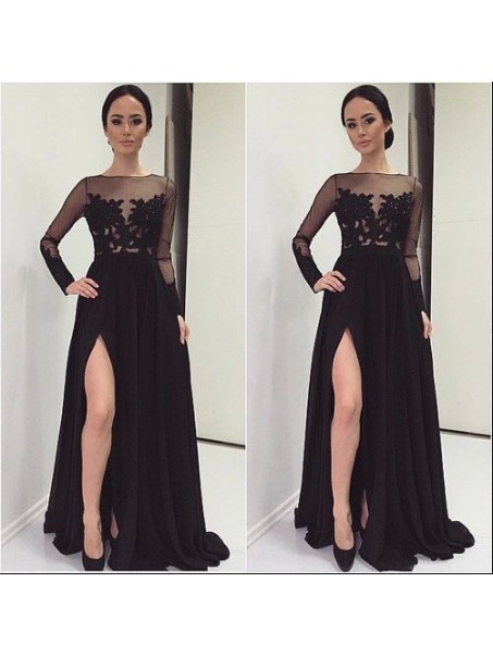 Long Black Lace Chiffon Prom Evening Party Dresses 99602622