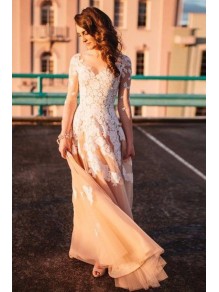Long Sleeves V-Neck Lace Appliques Prom Evening Party Dresses 99602624 Long Sleeves V-Neck Lace Appliques Prom Evening Party Dresses 99602624