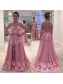 Long Sleeves Pink Lace Appliques Prom Evening Party Dresses 99602629