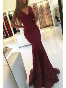 Mermaid V-Neck Lace Long Prom Evening Party Dresses 99602633 Mermaid V-Neck Lace Long Prom Evening Party Dresses 99602633