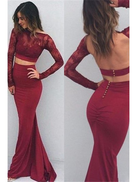 Long Sleeves Two Pieces Burgundy Prom Evening Party Dresses 99602636 Long Sleeves Two Pieces Burgundy Prom Evening Party Dresses 99602636