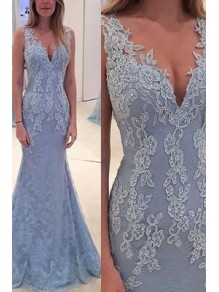 Mermaid V-Neck Lace Long Prom Evening Party Dresses 99602637