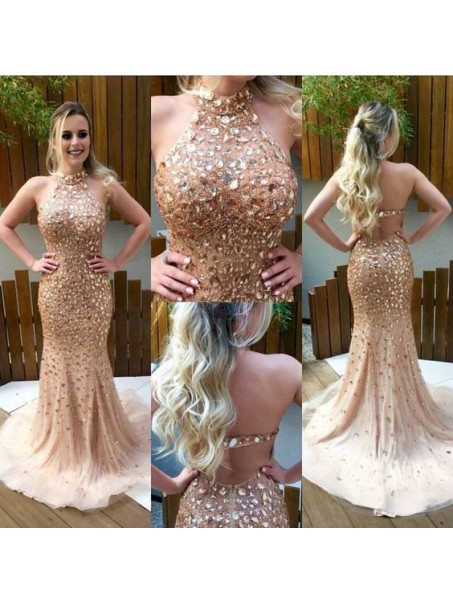 Mermaid Halter Beaded Long Prom Evening Party Dresses 99602645 Mermaid Halter Beaded Long Prom Evening Party Dresses 99602645