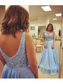 Long Blue Beaded Plus Size Prom Evening Party Dresses 99602657