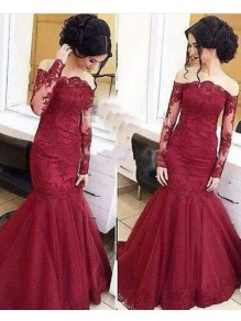 Mermaid Lace Long Sleeves Prom Evening Party Dresses 99602668