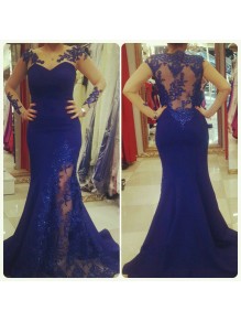 Mermaid Long Blue Lace Prom Evening Party Dresses 99602669