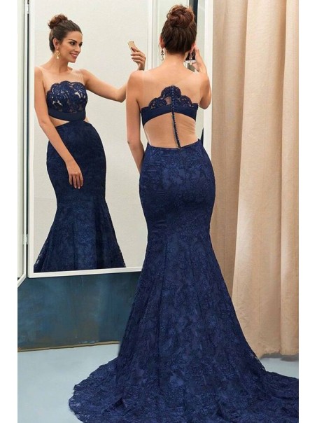 Mermaid Long Blue Lace Prom Evening Party Dresses 99602676