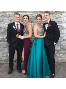 A-Line Halter Beaded Long Prom Evening Party Dresses 99602678