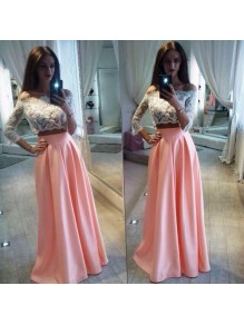 Two Pieces Off-the-Shoulder Lace Pink White Prom Evening Party Dresses 99602681 Two Pieces Off-the-Shoulder Lace Pink White Prom Evening Party Dresses 99602681