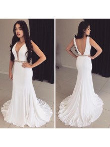 Long White Mermaid Beaded Prom Evening Party Dresses 99602682