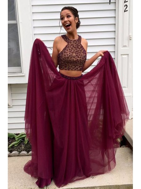Beaded Two Pieces Long Prom Evening Party Dresses 99602689