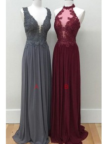 Sheath Lace Appliques Chiffon Long Prom Evening Party Dresses 99602700