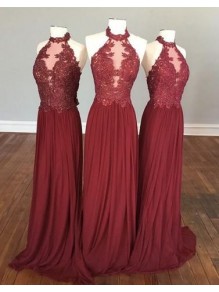 Sheath Halter Lace Appliques Chiffon Long Prom Evening Party Dresses 99602701
