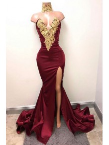 Sexy Mermaid Long Prom Evening Party Dresses with Gold Lace Appliques 99602702 Sexy Mermaid Long Prom Evening Party Dresses with Gold Lace Appliques 99602702