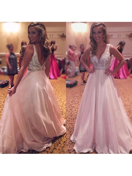 A-Line Beaded Chiffon Long Prom Evening Party Dresses 99602709