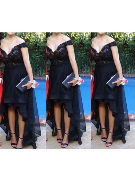 High Low Off-the-Shoulder Lace Short Prom Homecoming Graduation Party Dresses 99602717 High Low Off-the-Shoulder Lace Short Prom Homecoming Graduation Party Dresses 99602717