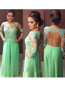 Long Sleeves Lace Appliques and Chiffon Prom Evening Party Dresses 99602724