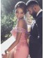 Charming Off-the-Shoulder Long Pink Lace Prom Evening Formal Dresses 99602726