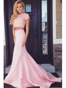 Two Pieces Pink Keyhole Back Prom Evening Formal Dresses 99602727 Two Pieces Pink Keyhole Back Prom Evening Formal Dresses 99602727