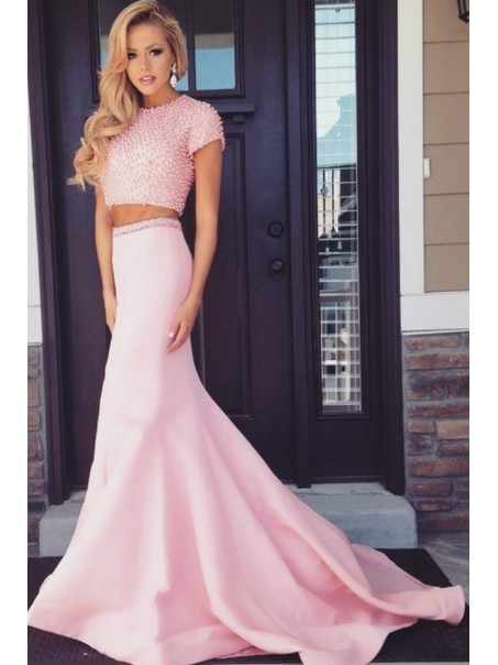 Two Pieces Pink Keyhole Back Prom Evening Formal Dresses 99602727 Two Pieces Pink Keyhole Back Prom Evening Formal Dresses 99602727