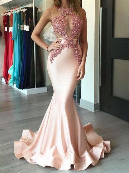 Sexy Mermaid Pink Lace Long Prom Evening Formal Dresses 99602732