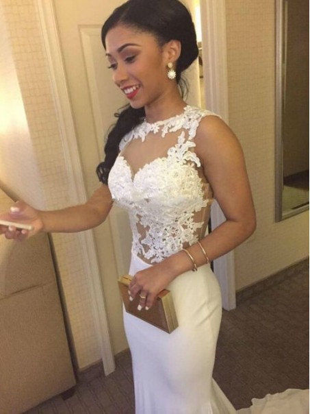 Mermaid Long White Illusion Neckline Lace Prom Dresses Evening Gowns 99602734 Mermaid Long White Illusion Neckline Lace Prom Dresses Evening Gowns 99602734