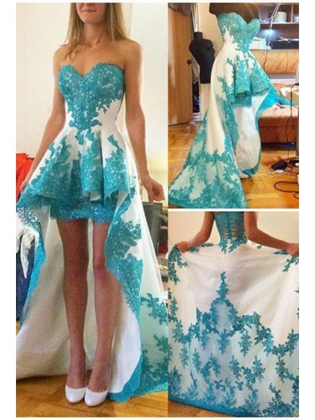 High Low Sweetheart Lace Prom Dresses Party Evening Gowns 99602735