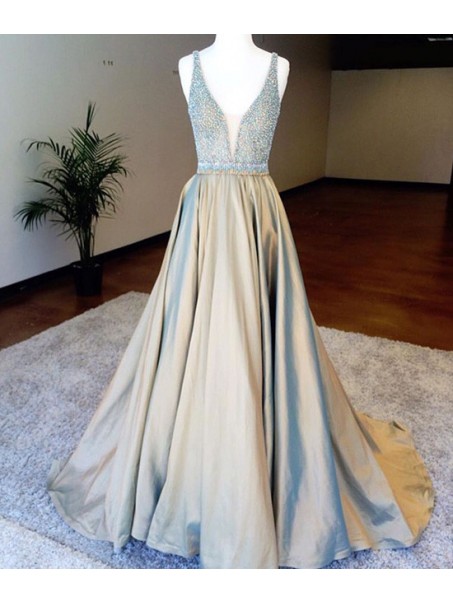 A-Line Beaded V-Neck Long Prom Dresses Party Evening Gowns 99602753 A-Line Beaded V-Neck Long Prom Dresses Party Evening Gowns 99602753