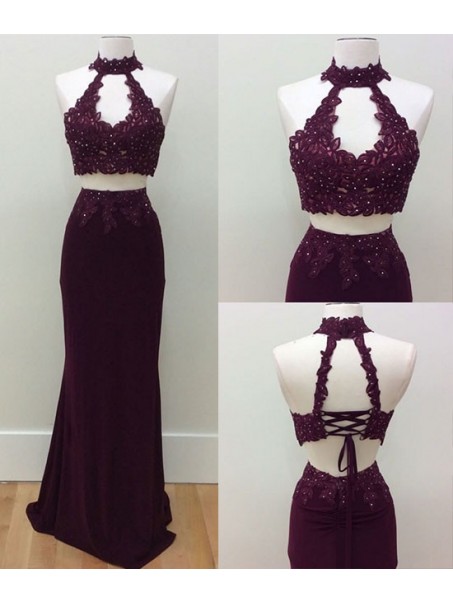 Two Pieces Lace Beaded Prom Dresses Party Evening Gowns 99602756