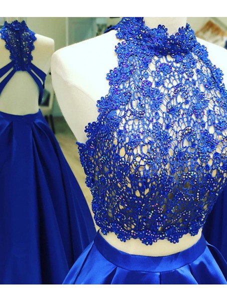 Long Blue Two Pieces Beaded Lace Prom Dresses Party Evening Gowns 99602758 Long Blue Two Pieces Beaded Lace Prom Dresses Party Evening Gowns 99602758