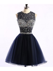Short Navy Blue Beaded Prom Homecoming Graduation Dresses 99602763