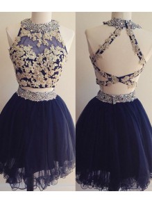 Short Two Pieces Navy Blue Beaded Lace Appliques Prom Homecoming Graduation Dresses 99602764 Short Two Pieces Navy Blue Beaded Lace Appliques Prom Homecoming Graduation Dresses 99602764