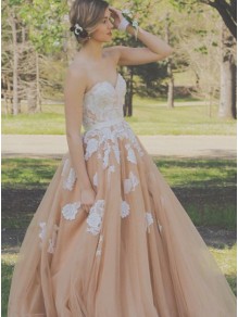 Ball Gown Sweetheart Tulle Lace Appliques Long Prom Formal Evening Party Dresses 99602770