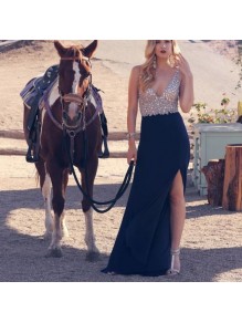 Sheath V-Neck Long Navy Blue Prom Formal Evening Party Dresses 99602775 Sheath V-Neck Long Navy Blue Prom Formal Evening Party Dresses 99602775